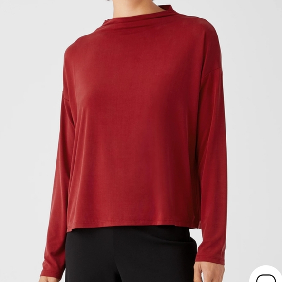 Eileen Fisher Tops - Eileen Fisher sueded cupro knit funnel neck cranberry color box top size L NWT
